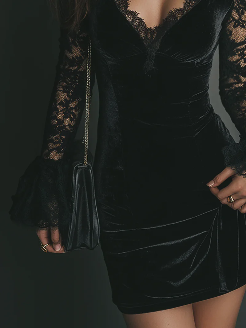 Lunéa – Minivestido de Terciopelo y Encaje